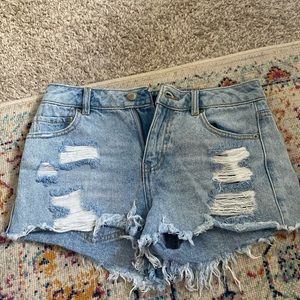 Distressed light washed blue jean shorts, size 3, great condition!